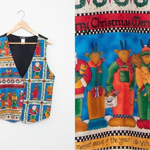 111 Main Jackets & Blazers - vintage 90s santa reindeer snowman festive holiday winter vest size 1X